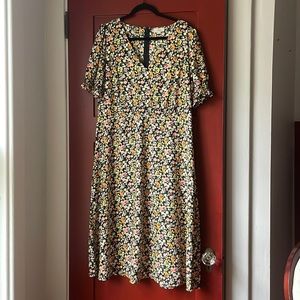 Loft dress - tea length, floral pattern on navy background